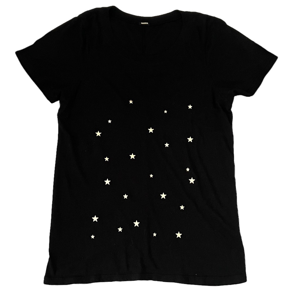 Monrow Stardust Gold Foil Black Short Sleeve Tee Shirt Size Large